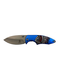 "Buckshot" Round Bladed Blue Apache Indian Knife (3CR13 Steel)