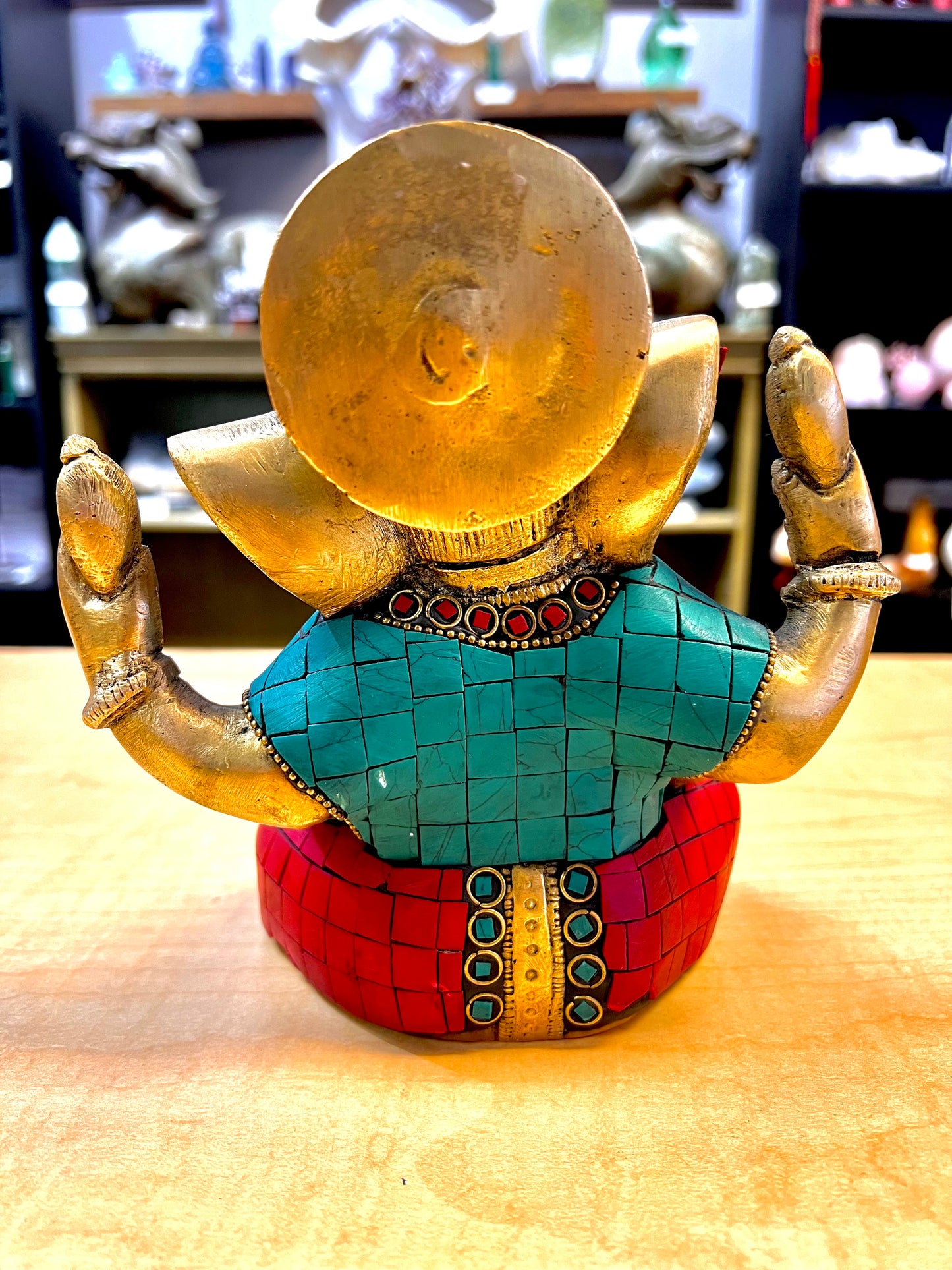 Brass, Turquoise, Coral, & Lapis Ganesha (Hand Made)