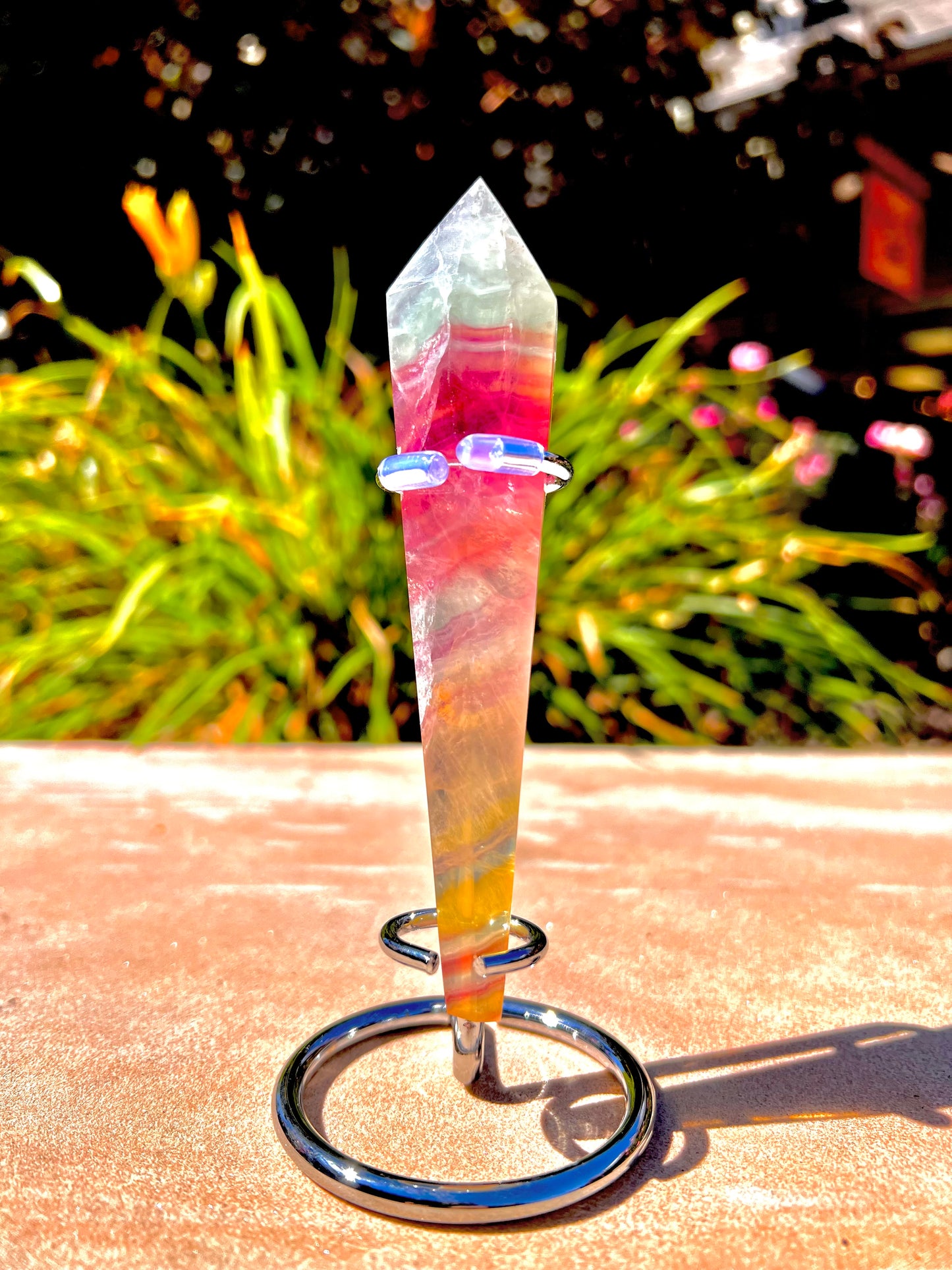 “A” Grade Rainbow Fluorite Point (Stand Included)