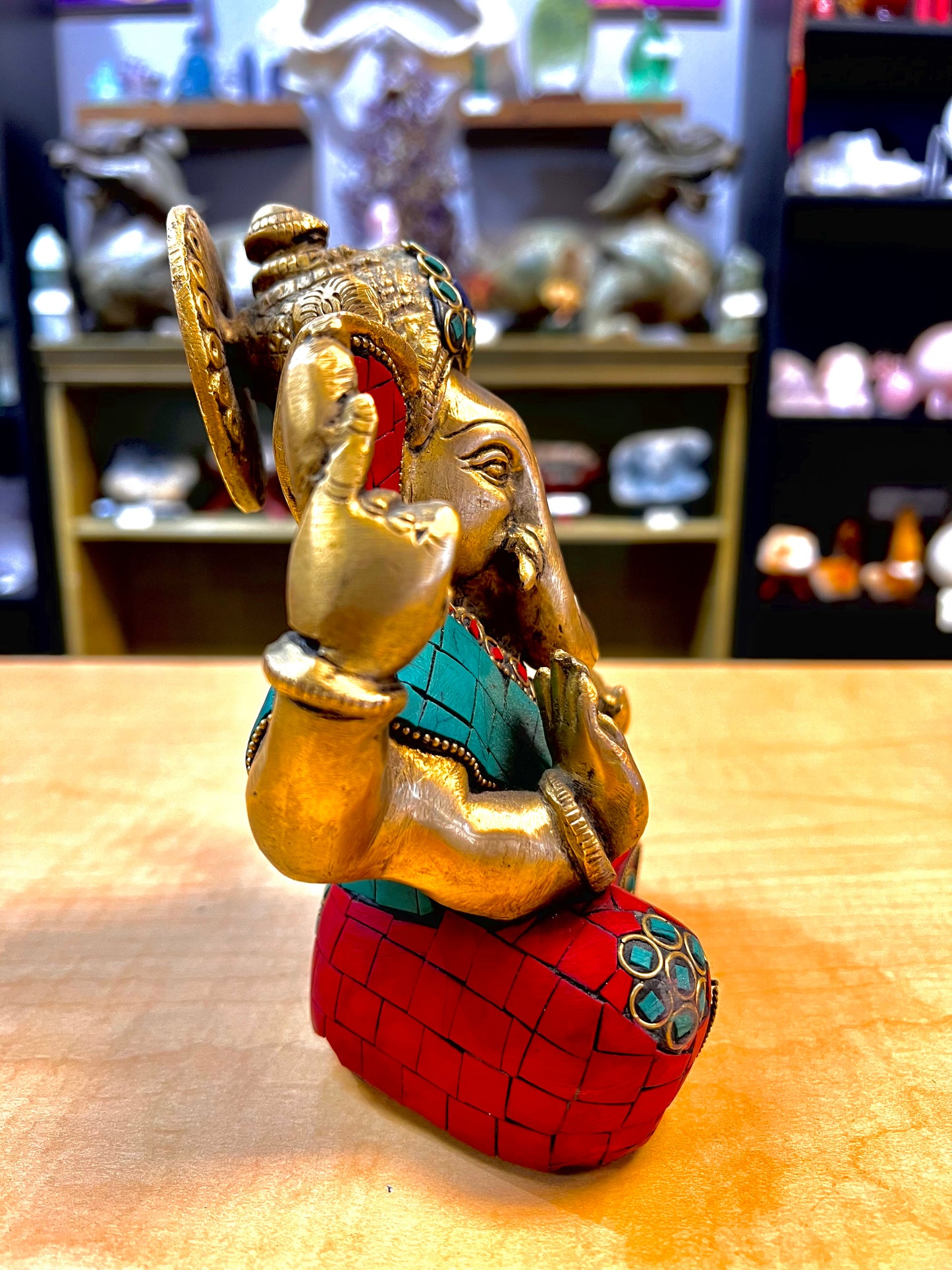 Brass, Turquoise, Coral, & Lapis Ganesha (Hand Made)