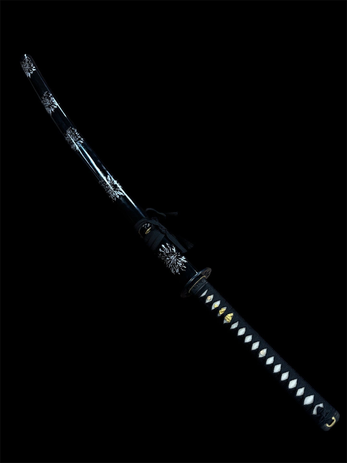 White Warrior Katana - Hand Forged - Damascus Steel - Genuine Ray Skin - Hand Painted Scabbard