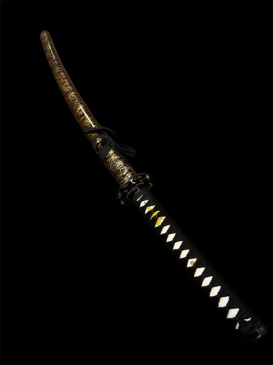 Golden Night Katana - 1045 Carbon Steel - Engraved Scabbard - Faux Ray Skin