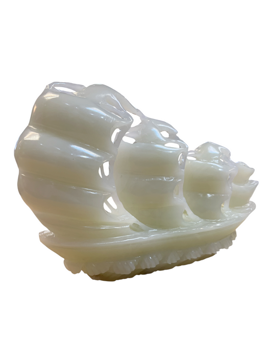 Mexican Green Onyx Boat  - Hand Carved