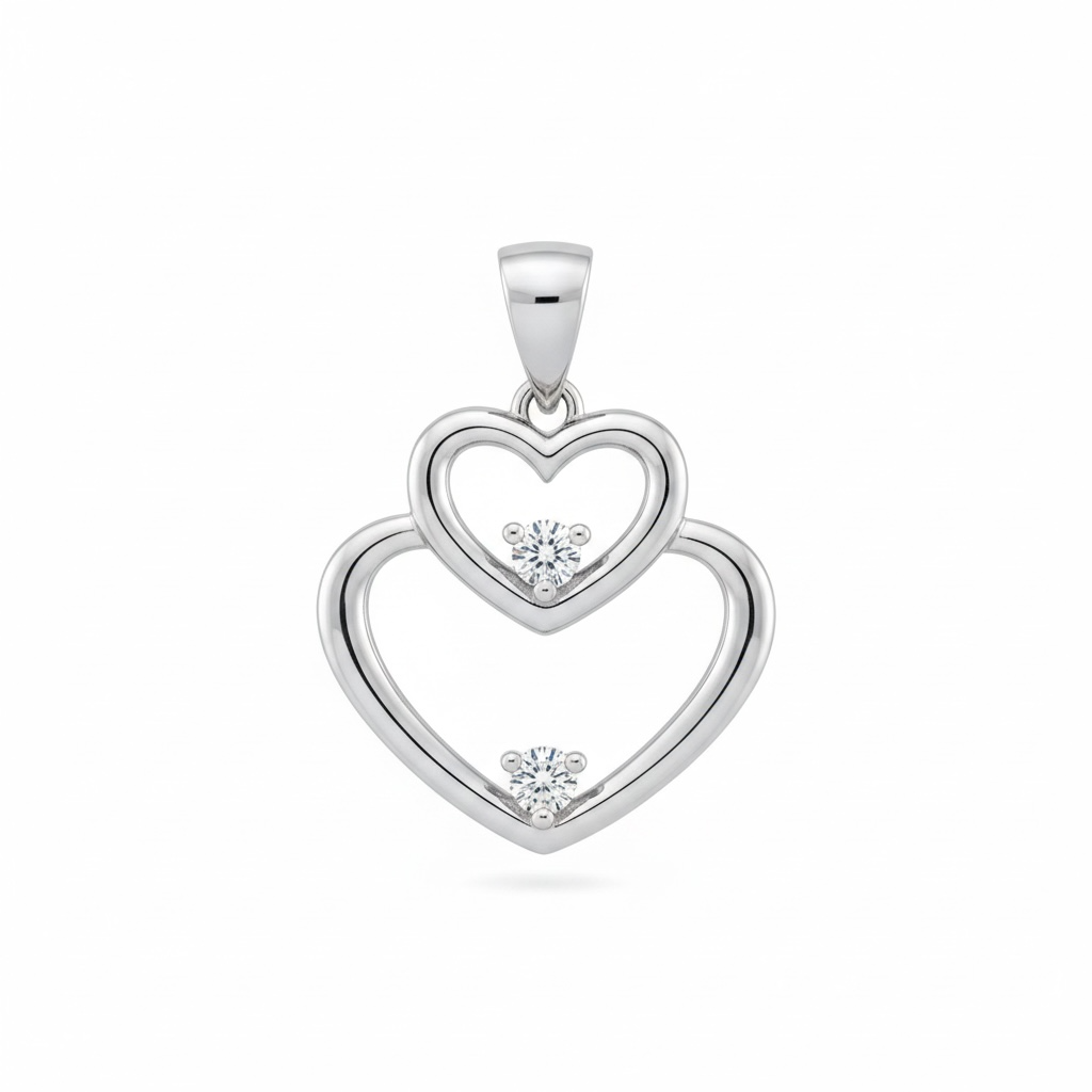 .925 Sterling Silver Double Heart Pendant - Swarovski Crystals