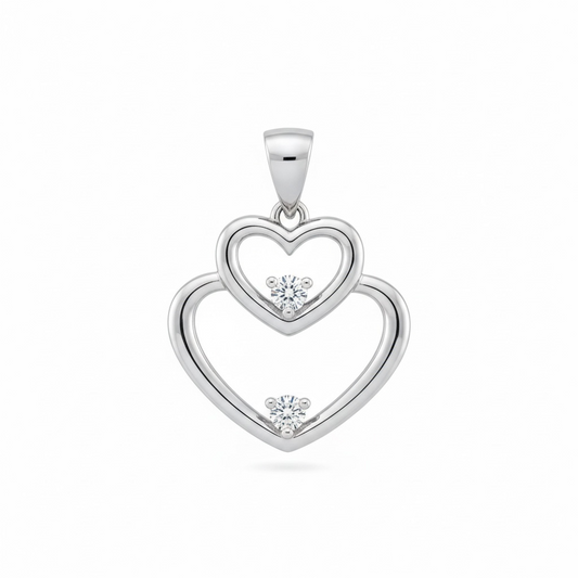 .925 Sterling Silver Double Heart Pendant - Swarovski Crystals