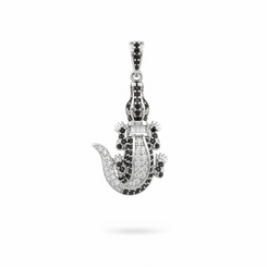 .925 Sterling Silver Alligator Pendant & Onyx- Swarovski Crystals