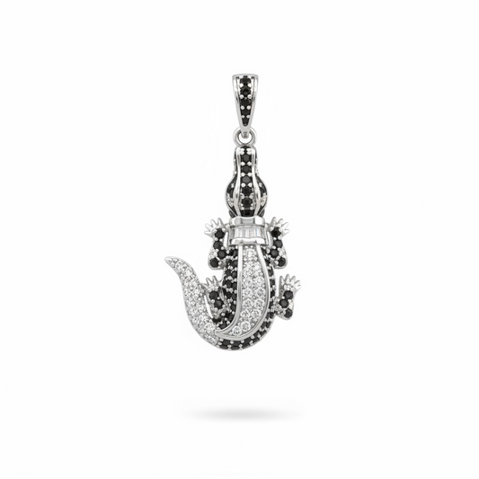 .925 Sterling Silver Alligator Pendant & Onyx- Swarovski Crystals