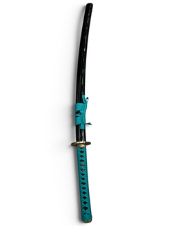 Shinwa Regal Teal Katana - Full Tang - Hand Forged Damascus - Genuine Ray Skin