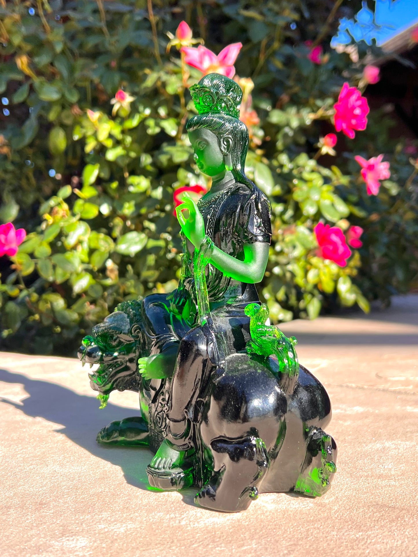 "A" Quality Hand Carved Green Obsidian Quan Yin