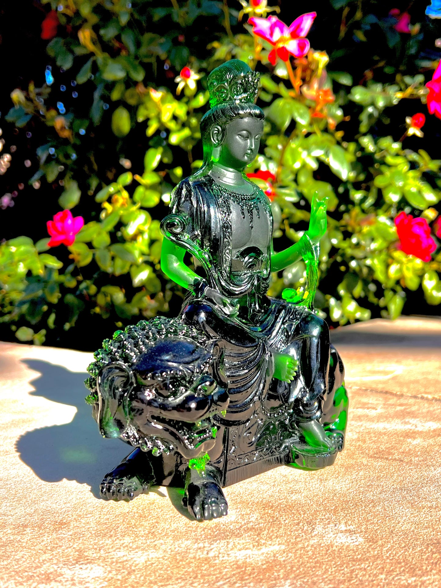 "A" Quality Hand Carved Green Obsidian Quan Yin