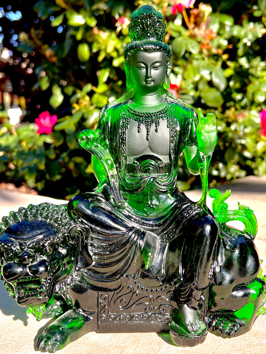 "A" Quality Hand Carved Green Obsidian Quan Yin