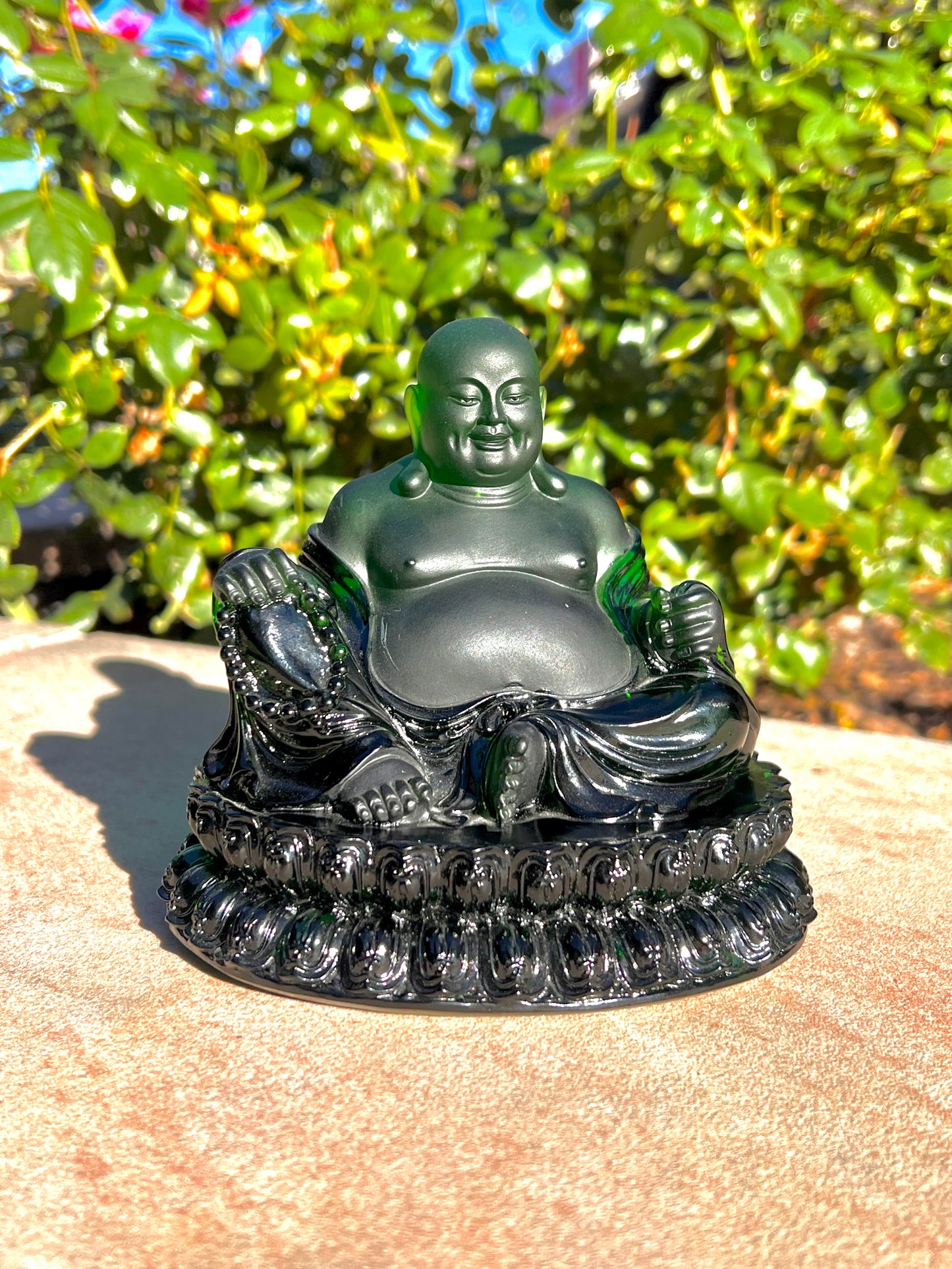 "A" Quality Hand Carved Green Obsidian Happy Fat Buddha