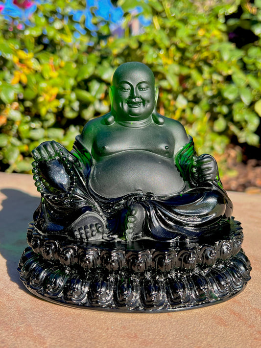 "A" Quality Hand Carved Green Obsidian Happy Fat Buddha