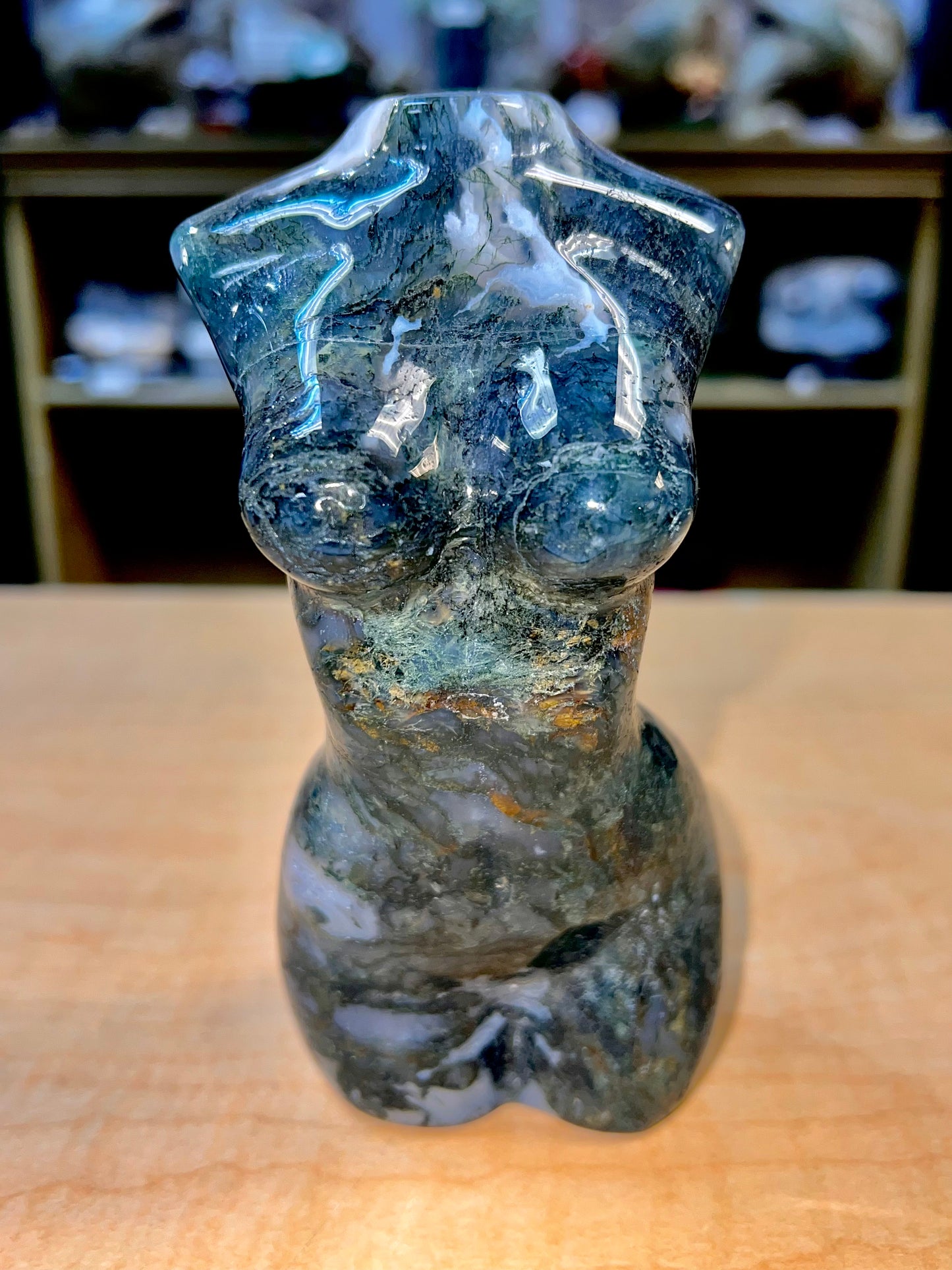 7" Polished Moss Agate Lady Figure (Brazil)