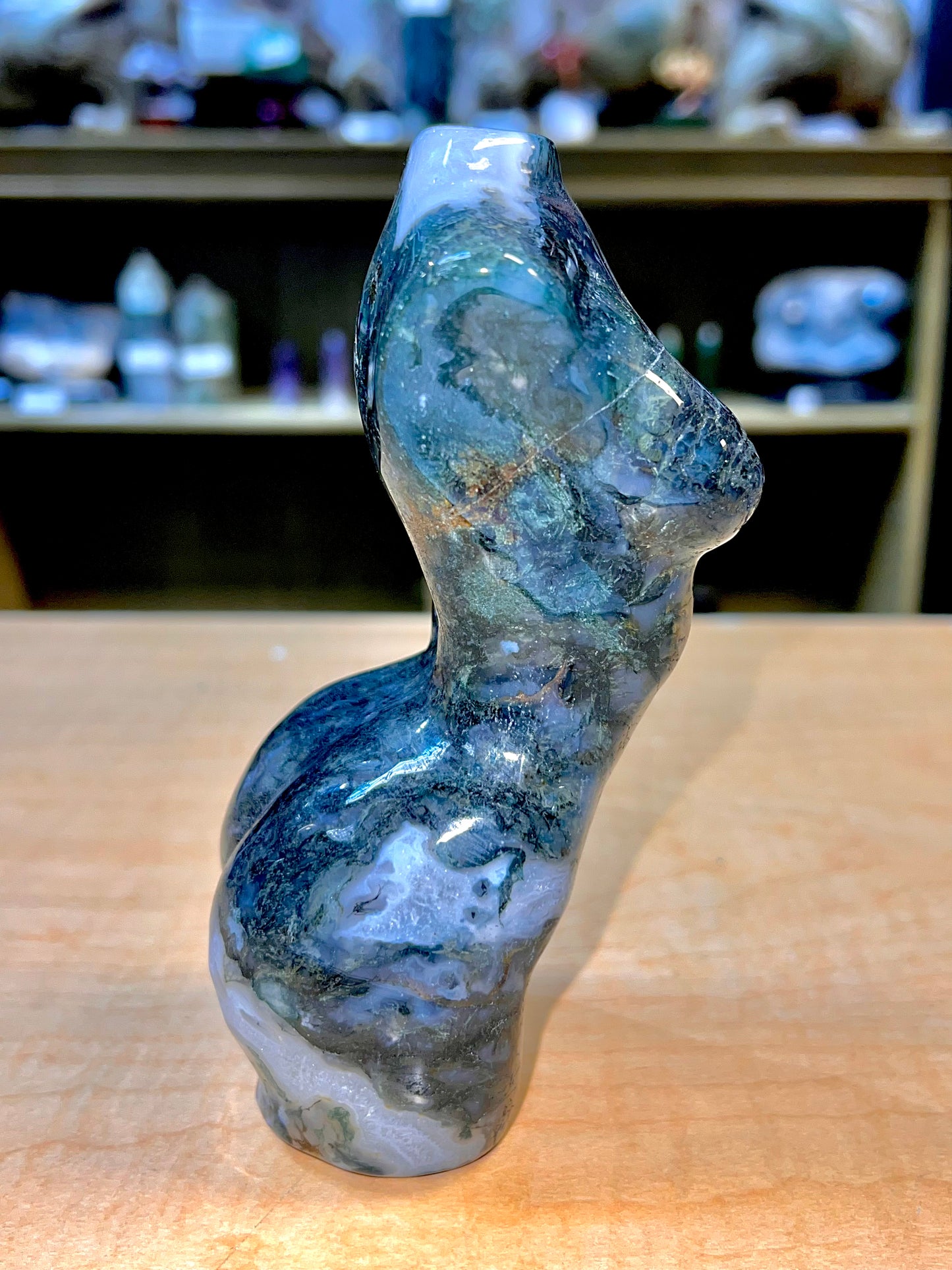 7" Polished Moss Agate Lady Figure (Brazil)