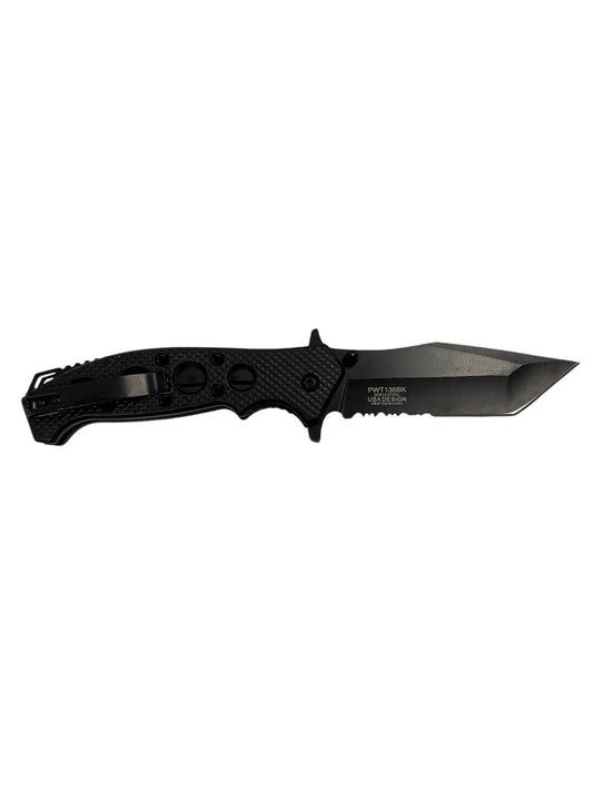 Wartech Knives: Black and Brown Serrated Assisted Opening Pocket Knife (3Cr13 Steel)