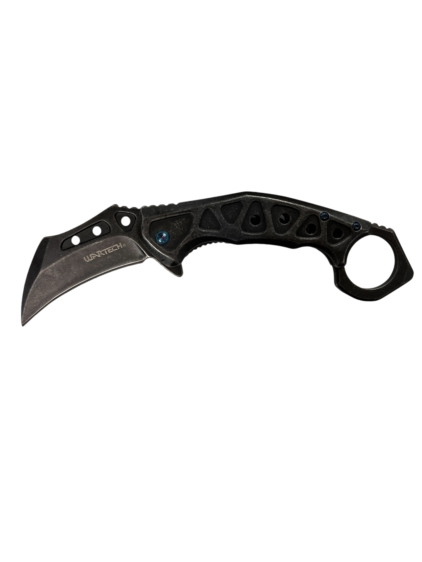 "Wartech" Gun Metal With Blue Accent Assisted Opening Karambit (3cr13 Steel)