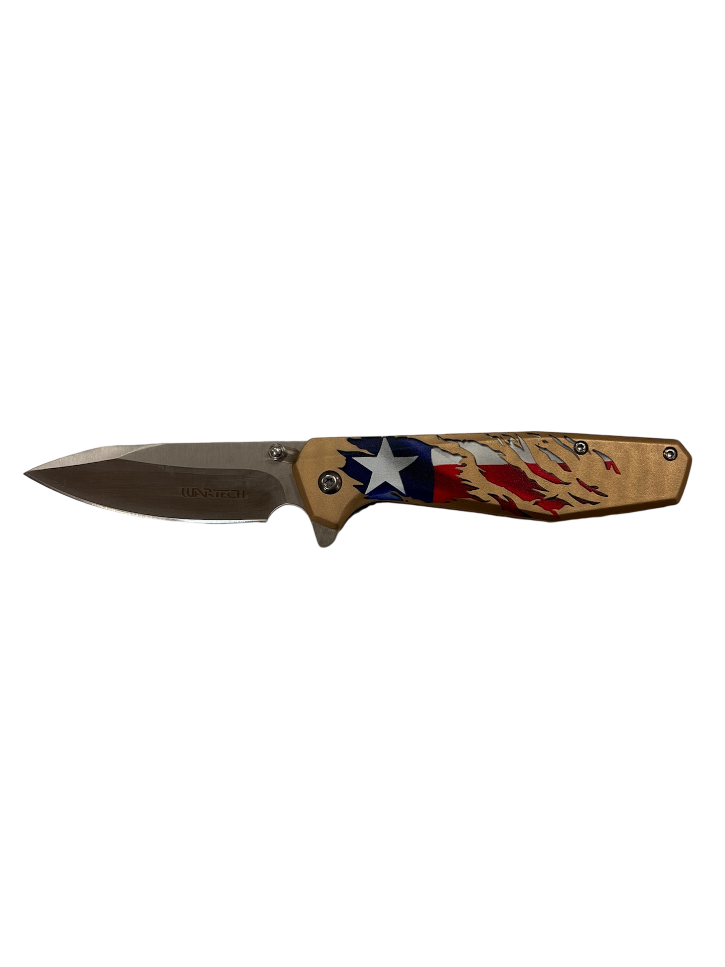 Wartech Knives: Brown & Blue American Flag Assisted Opening Pocket Knife (3Cr13 Steel)