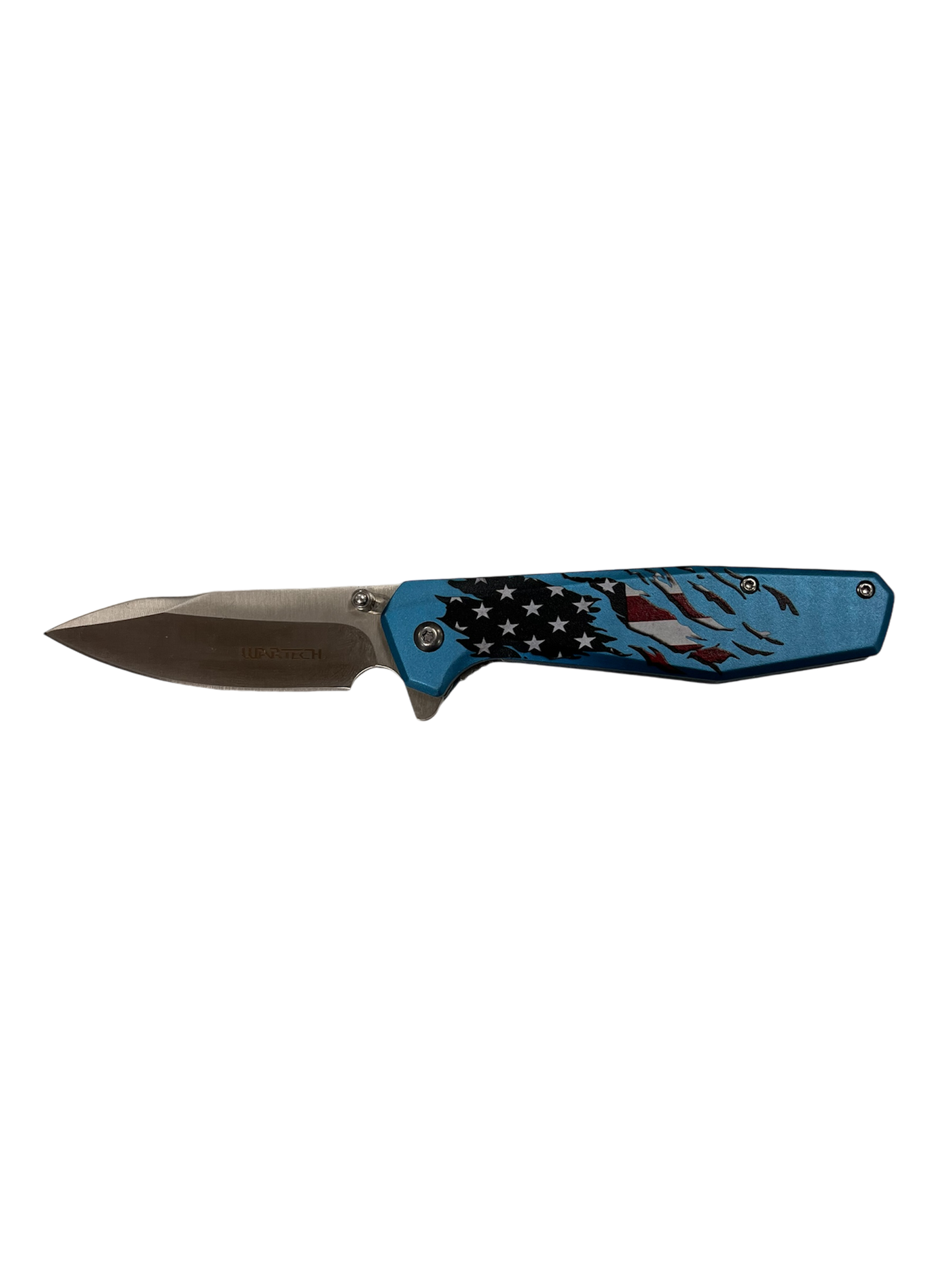 Wartech Knives: Brown & Blue American Flag Assisted Opening Pocket Knife (3Cr13 Steel)