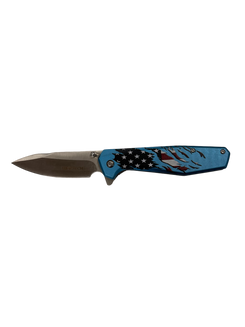 Wartech Knives: Brown & Blue American Flag Assisted Opening Pocket Knife (3Cr13 Steel)