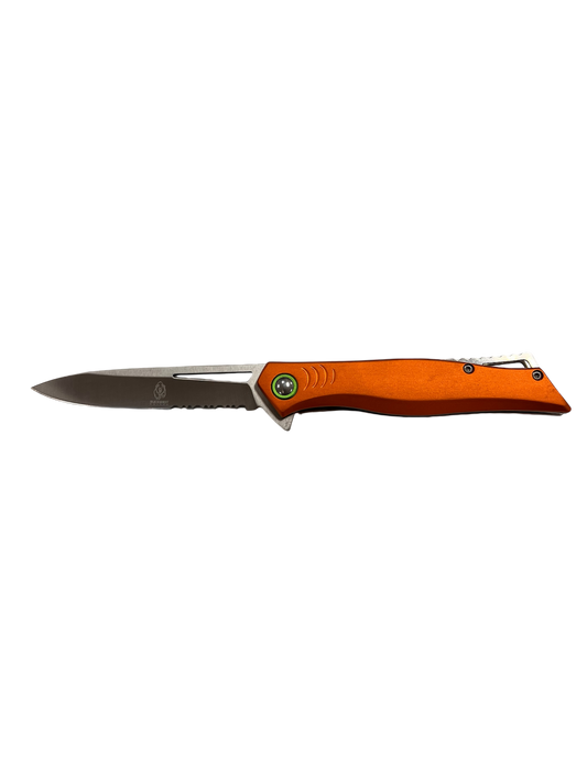 "Buckshot" Orange & Black Serrated Assisted Opening Pocket Knife (3cr13 Steel)