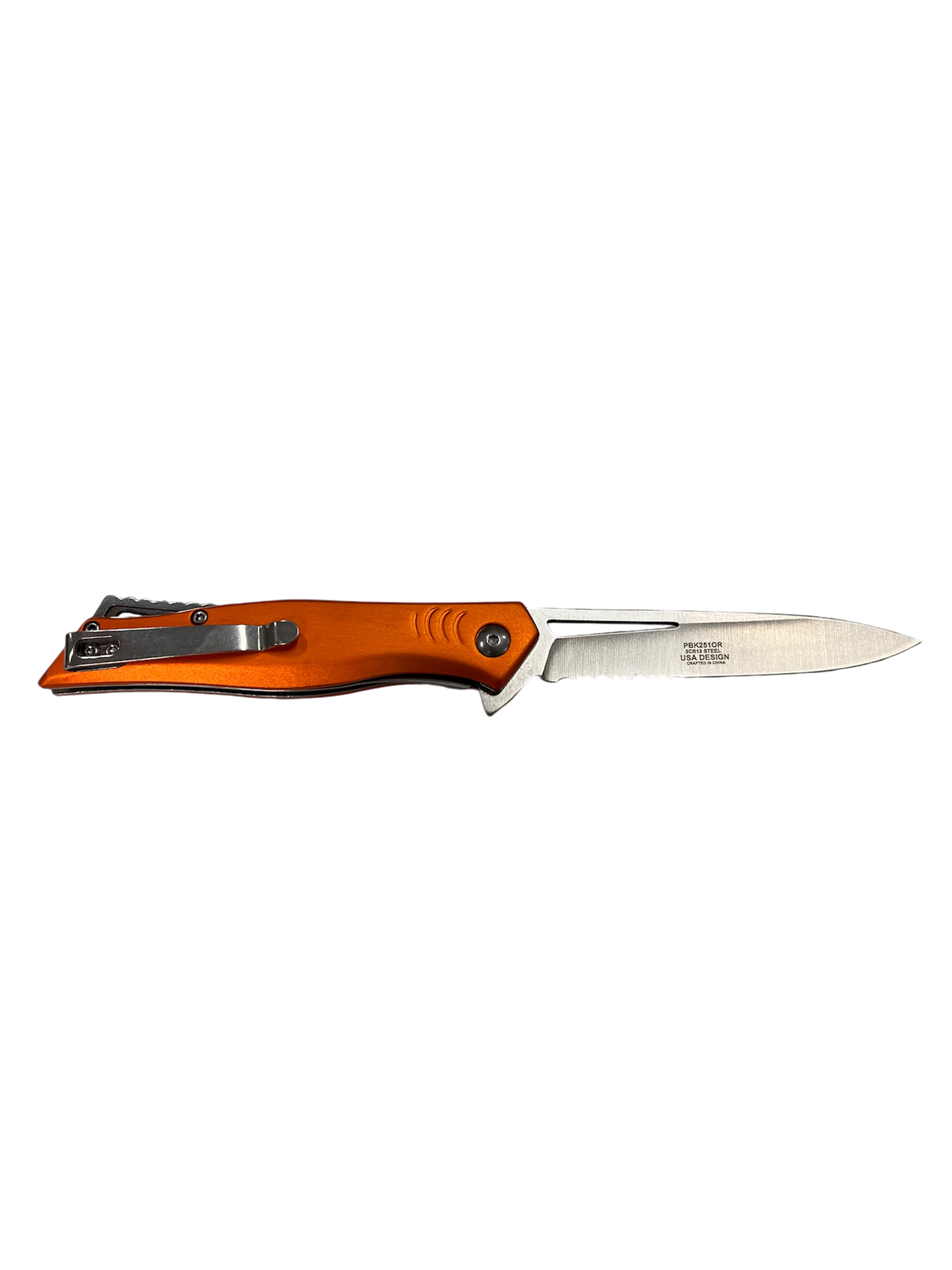 "Buckshot" Orange & Black Serrated Assisted Opening Pocket Knife (3cr13 Steel)