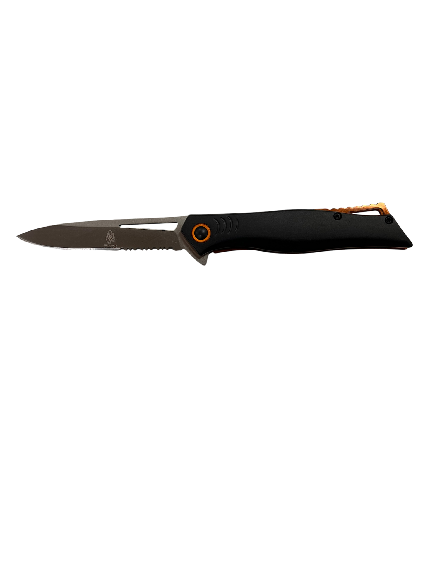 "Buckshot" Orange & Black Serrated Assisted Opening Pocket Knife (3cr13 Steel)