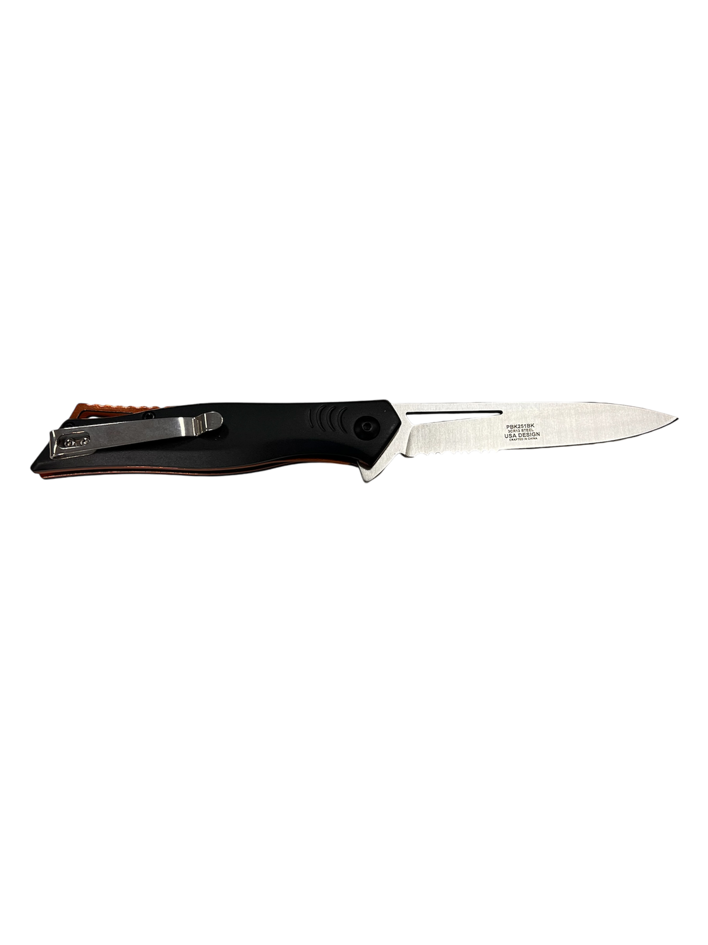 "Buckshot" Orange & Black Serrated Assisted Opening Pocket Knife (3cr13 Steel)