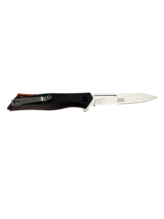 "Buckshot" Orange & Black Serrated Assisted Opening Pocket Knife (3cr13 Steel)