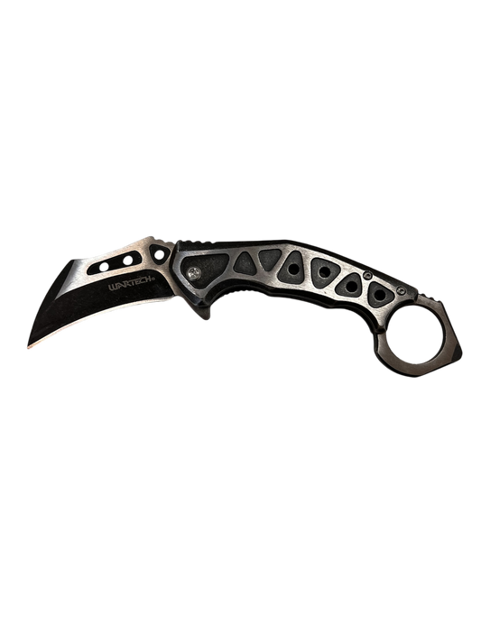 "Wartech" Silver & Black Assisted Opening Karambit (3cr13 Steel)