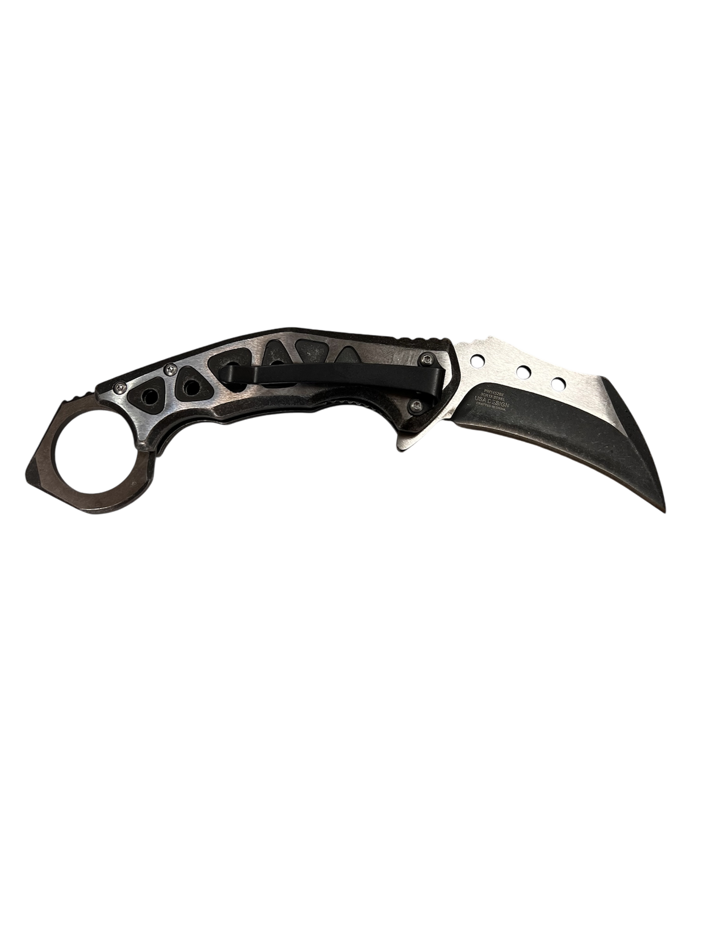 "Wartech" Silver & Black Assisted Opening Karambit (3cr13 Steel)