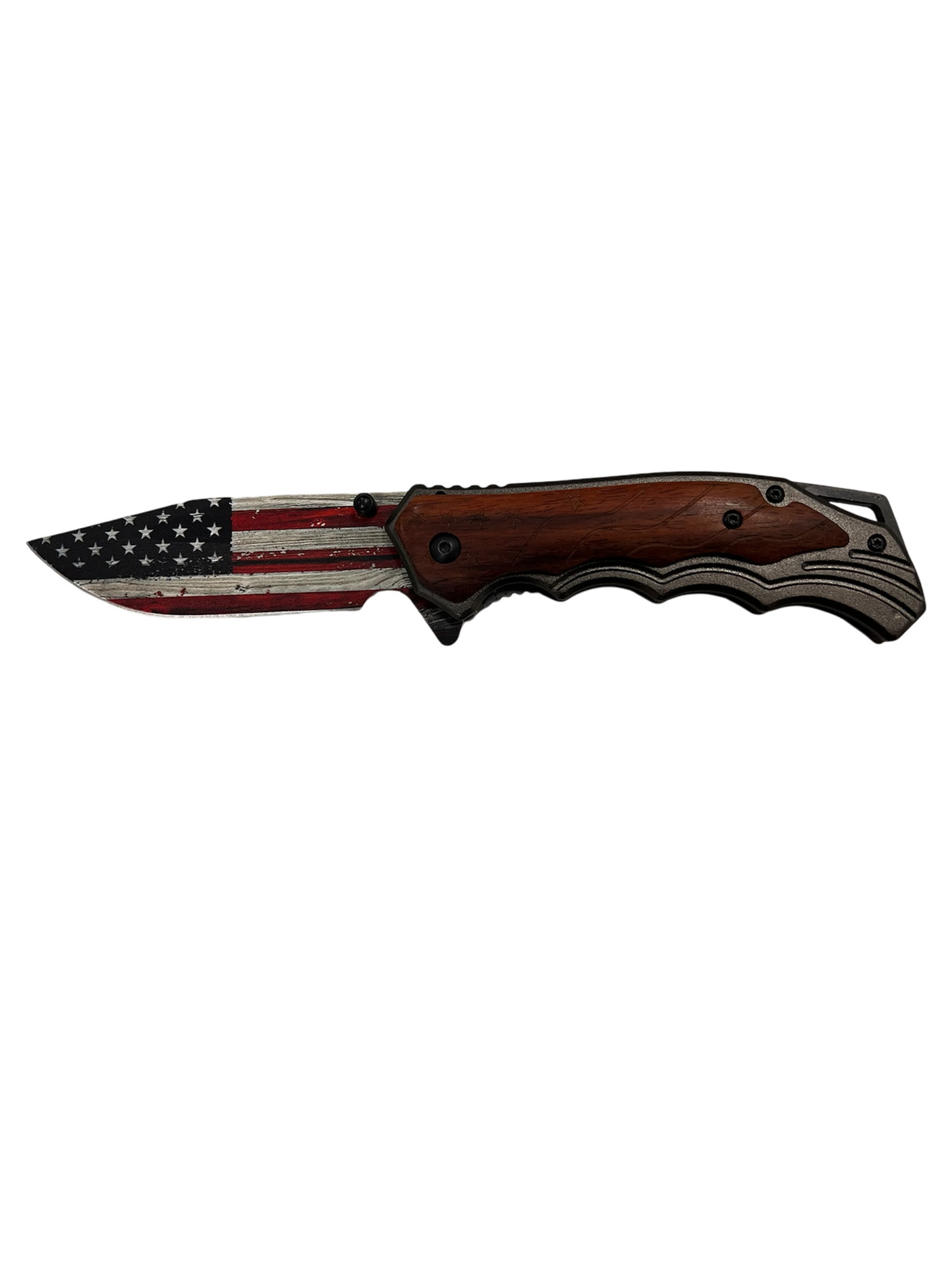 "Buckshot" Natural Wood / American Flag / Eagle Blade Assisted Opening Pocket Knife (3cr13 Steel)