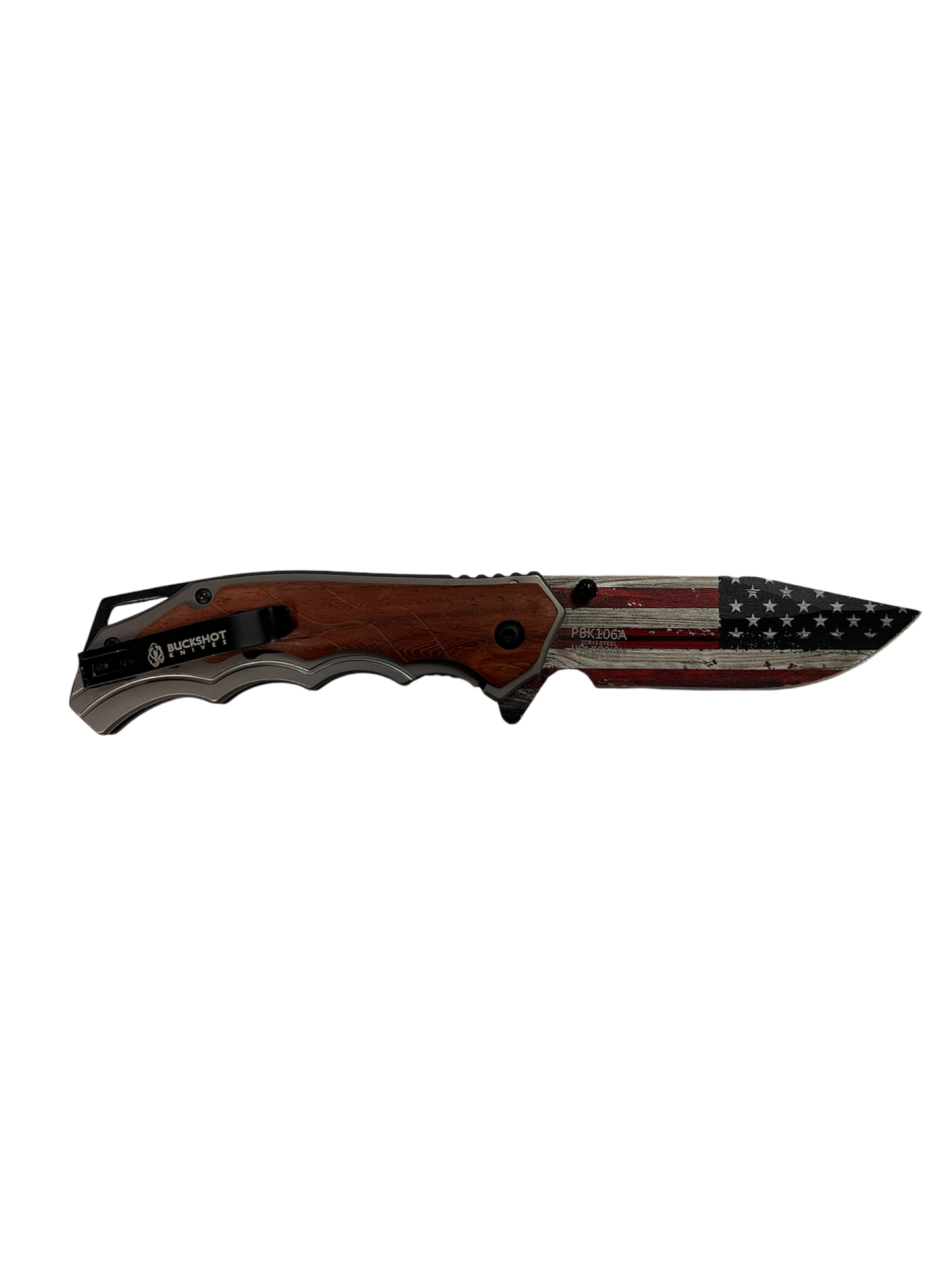 "Buckshot" Natural Wood / American Flag / Eagle Blade Assisted Opening Pocket Knife (3cr13 Steel)