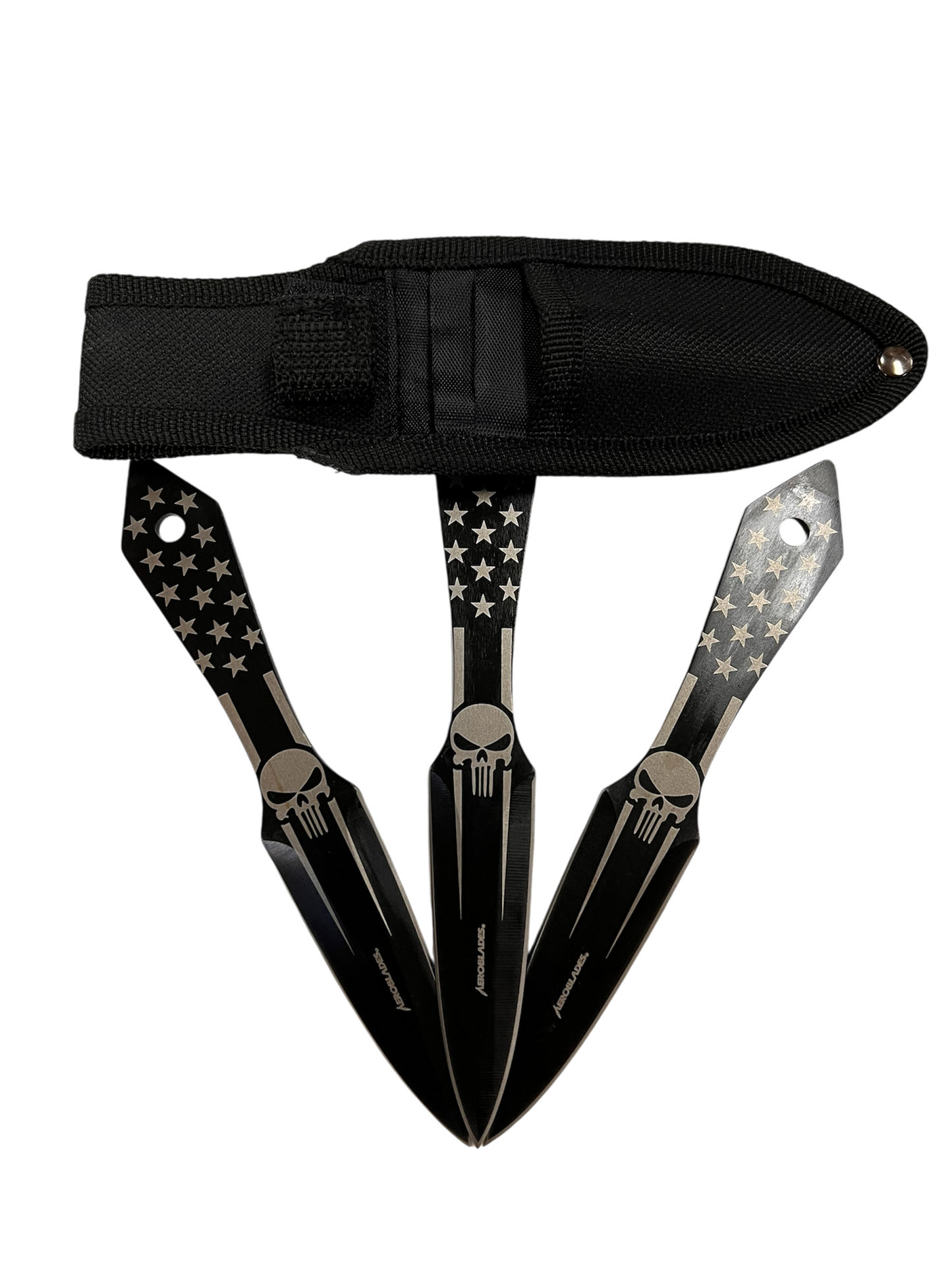 Set of 3 American Punisher Throwing Knives (3cr13 Steel) Includes Nylon Sheath