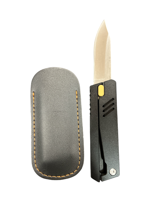 Thumb Switch Black & Grey "Gravity" Knives - Includes Leather Case (3cR13 Steel)