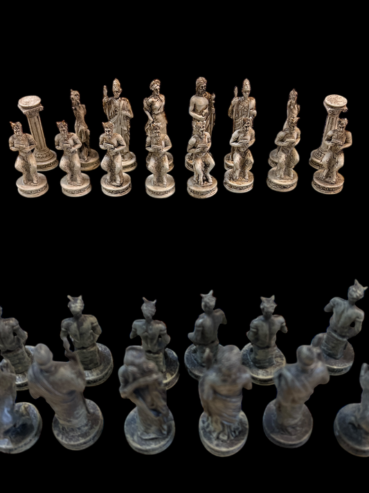 Greek Mythology Chess Set - Includes Glass Board - Resin Pieces