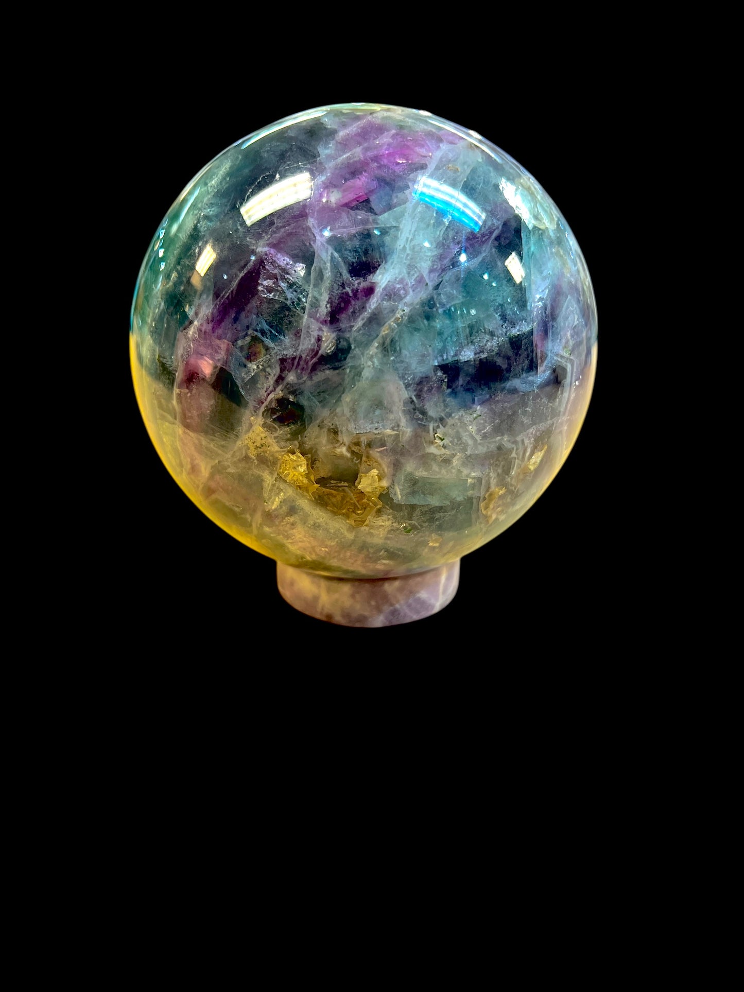 6lb Rainbow Fluorite Sphere - South Africa - Includes Lepidolite Stand!