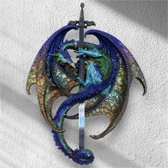 18 1/2" Inch Green/Purple Dragon W/ Sword