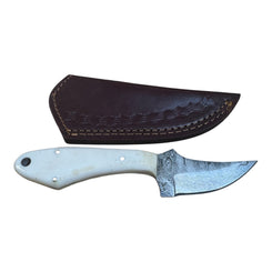3" Inch Fixed Damascus Skinner Knife W/ Genuine Leather Sheath and Deer Bone Handle