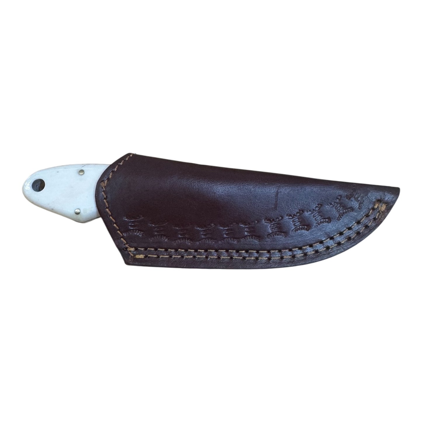 3" Inch Fixed Damascus Skinner Knife W/ Genuine Leather Sheath and Deer Bone Handle