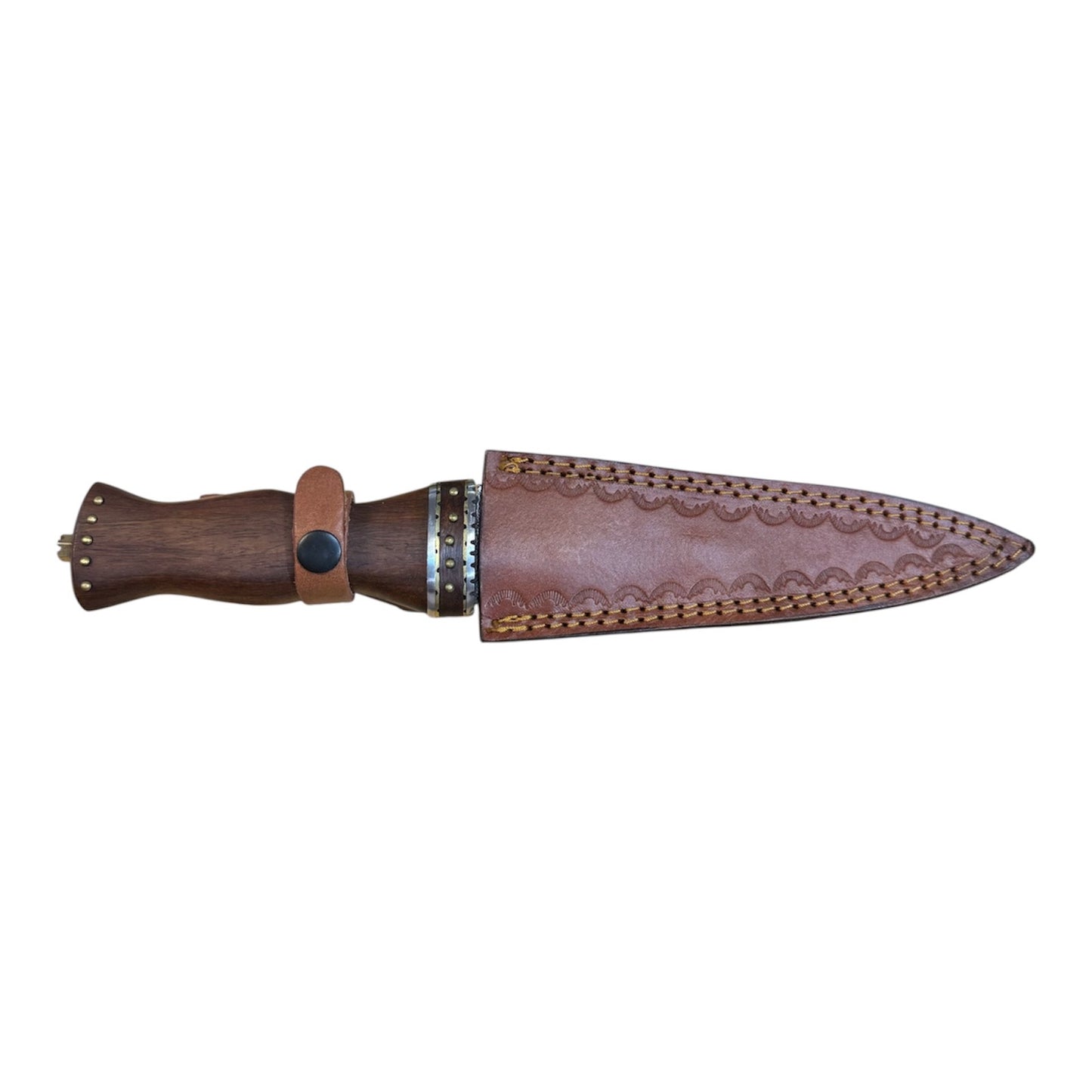7" Inch Roman Gladius Style Single Sided Damascus Fixed Blade W/ Genuine Leather Sheath