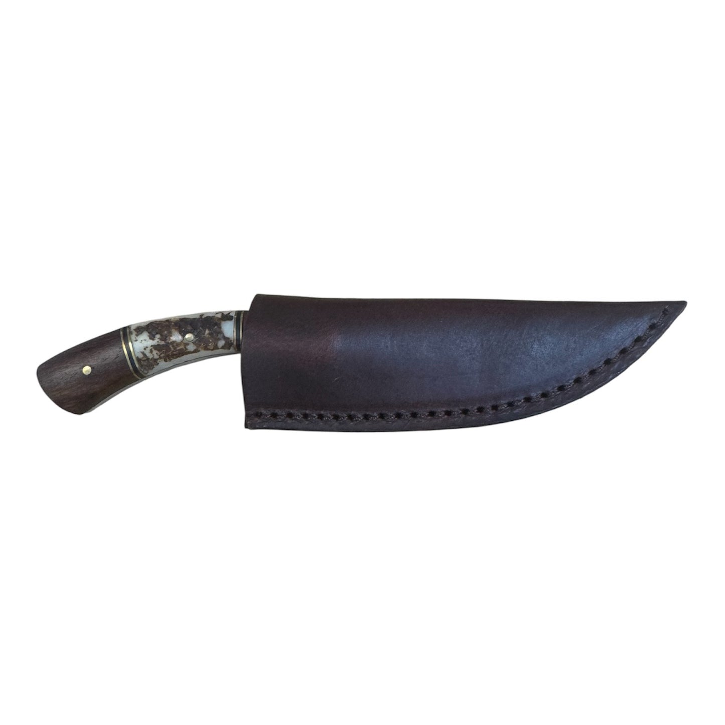 3" Inch Damascus Knife W/ Bone and Wood Handle and Genuine Leather Sheath