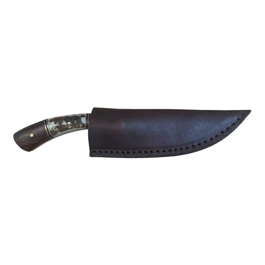 3" Inch Damascus Knife W/ Bone and Wood Handle and Genuine Leather Sheath