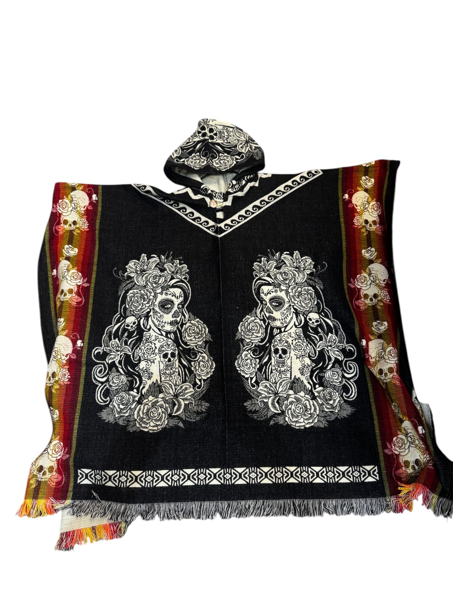 Hand Woven "La Catrina" Poncho - Made In Ecuador - Ethically Sourced Alpaca Wool