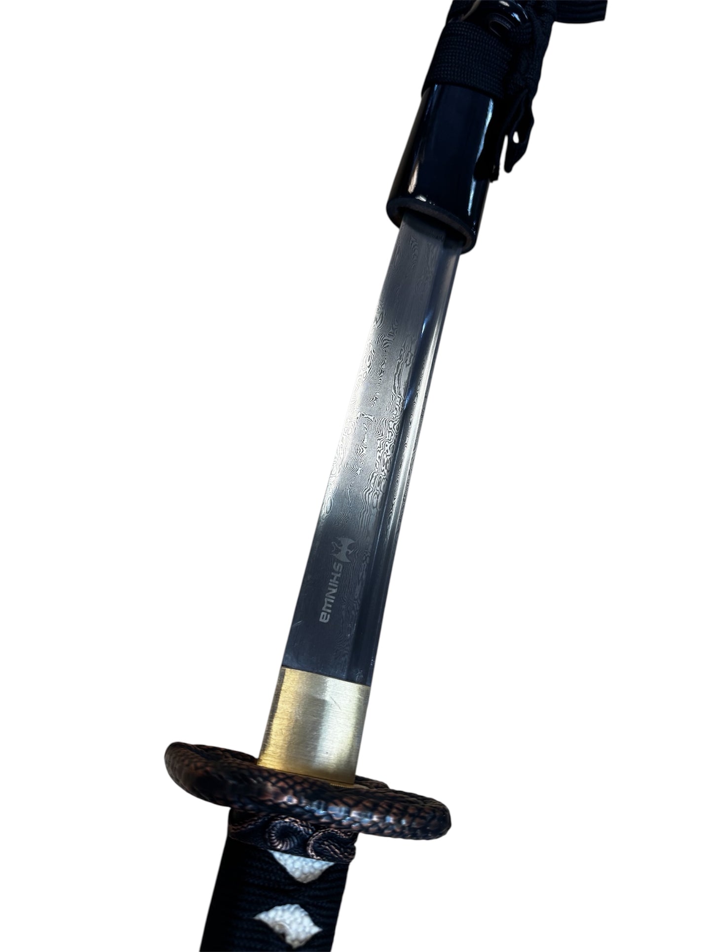 Shinwa Black Serpent Katana - Damascus Steel - Metal Alloy Tsuba - Faux Ray Skin