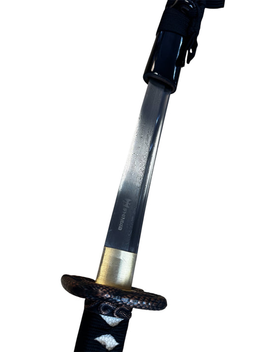 Shinwa Black Serpent Katana - Damascus Steel - Metal Alloy Tsuba - Faux Ray Skin