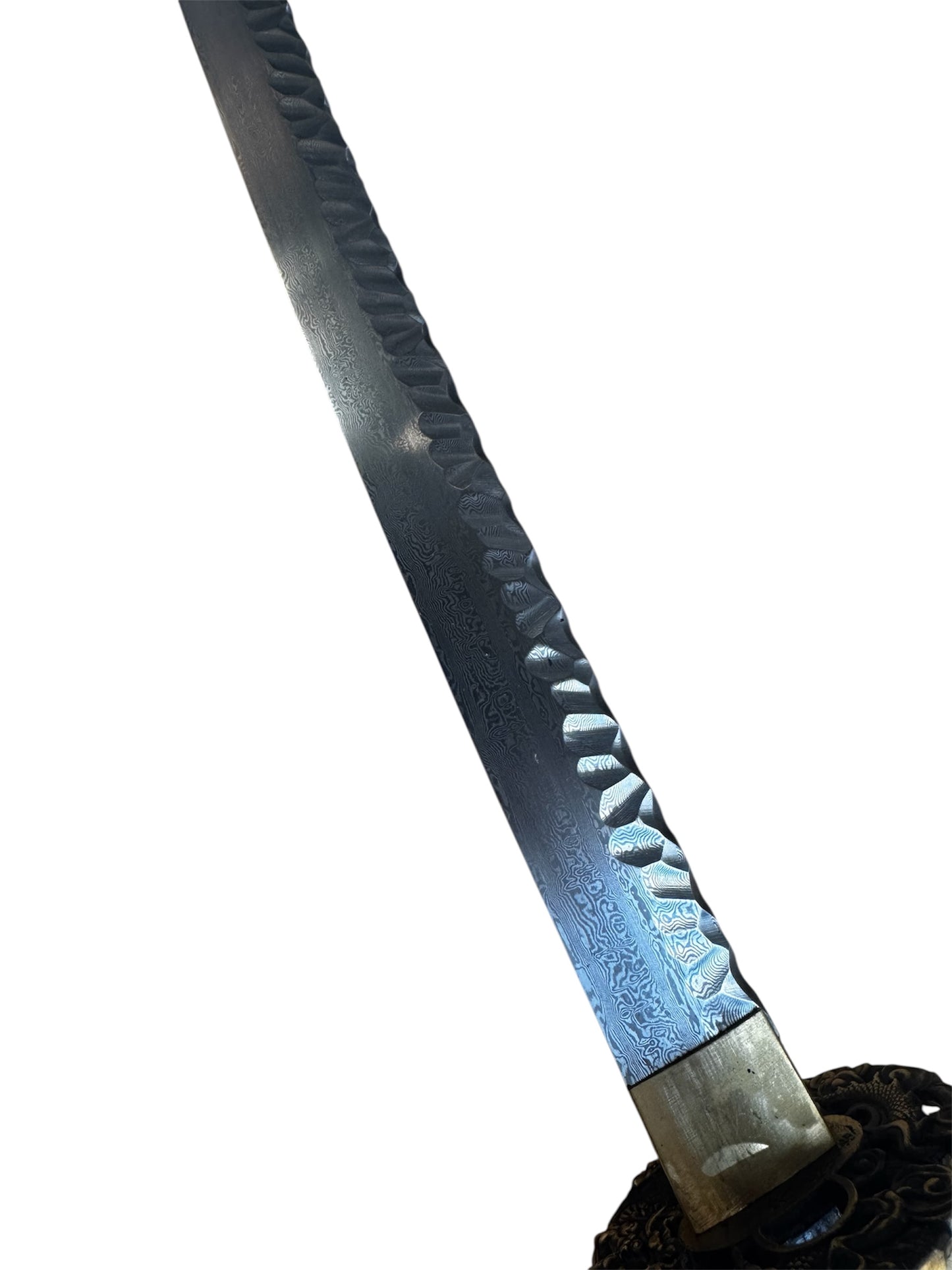 Sokojikara Hammer Worked Katana - Hand Forged Damascus - Genuine Ray Skin - Metal Alloy Dragon Tsuba