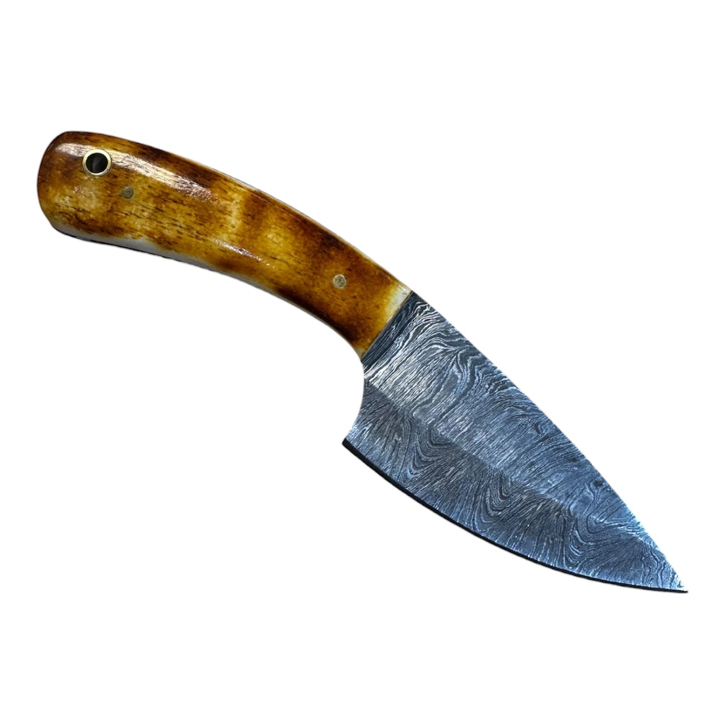 Damascus Survival Knife - Genuine Leather Sheath - Bone Carved Handle - 3.5" Inch Blade