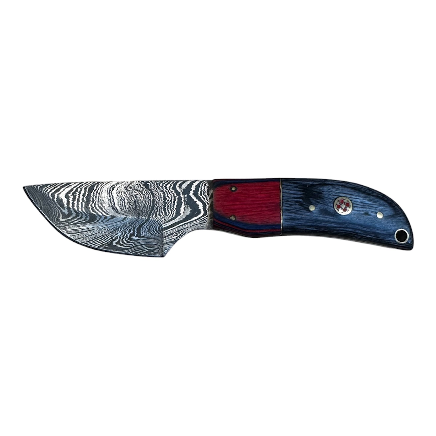 Damascus Survival Knife - Genuine Leather Sheath - Wood Carved Handle - 3" Inch Blade
