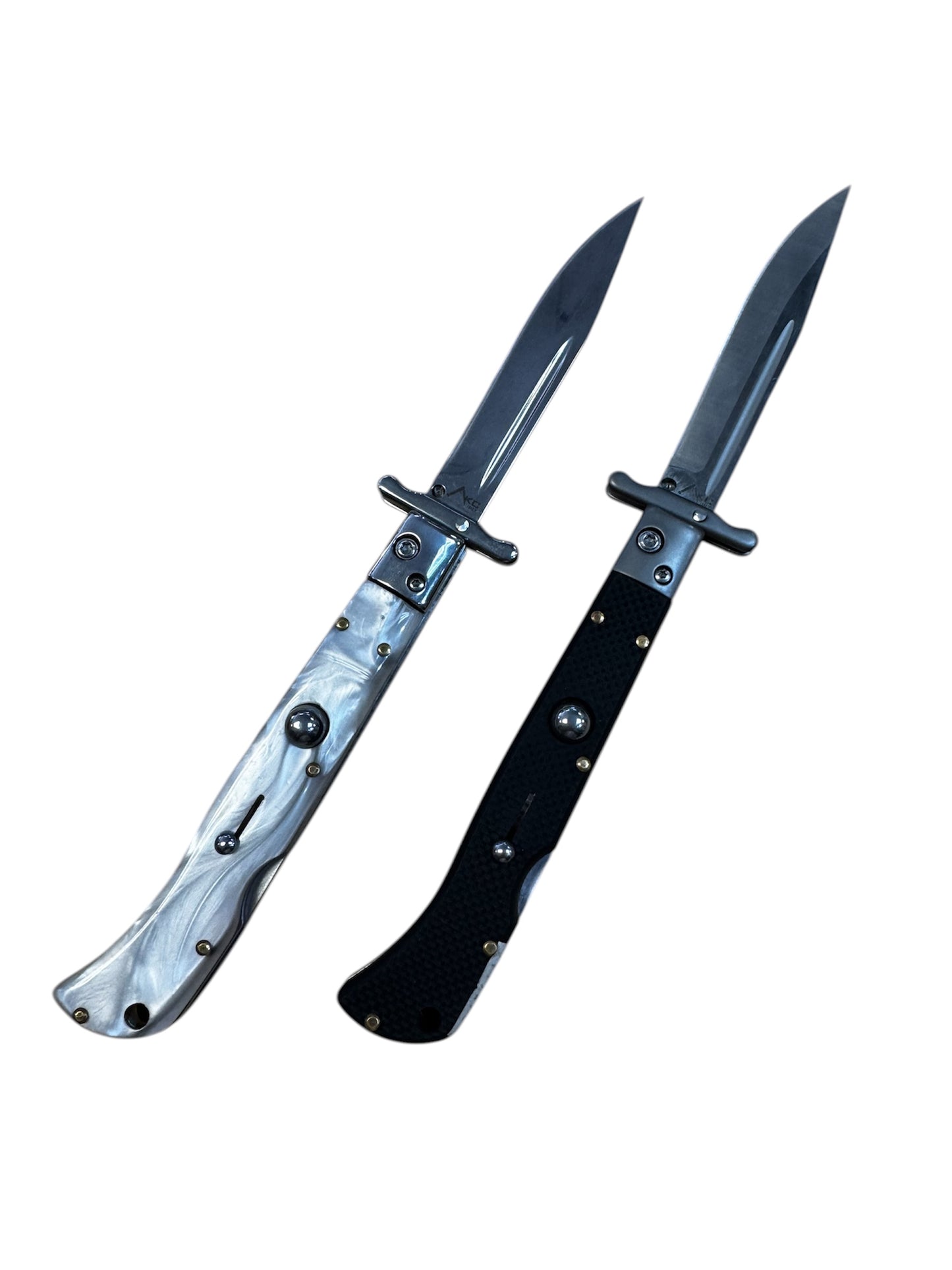 Italian Stiletto - Leather Sheath - 4" Inch Blade - 8" Inch Total Length  - Body Lock